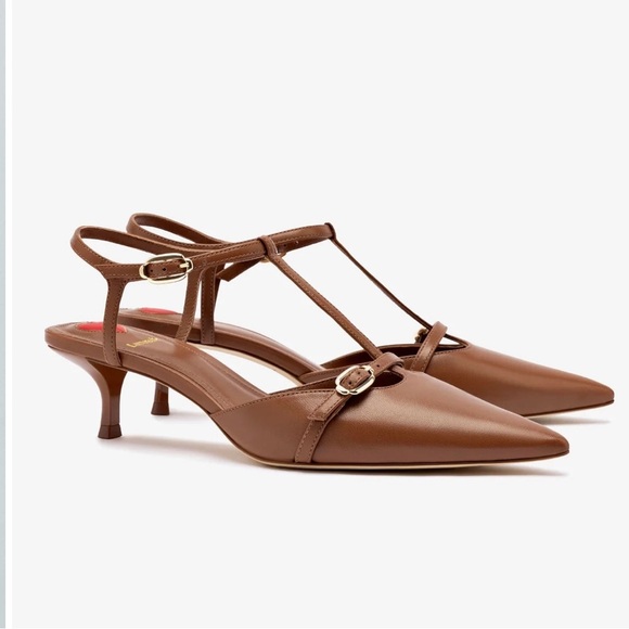 Larroude Shoes - Larroudé Grace Pump In Caramel brown Leather T strap shoes heels size 8.5 NWT